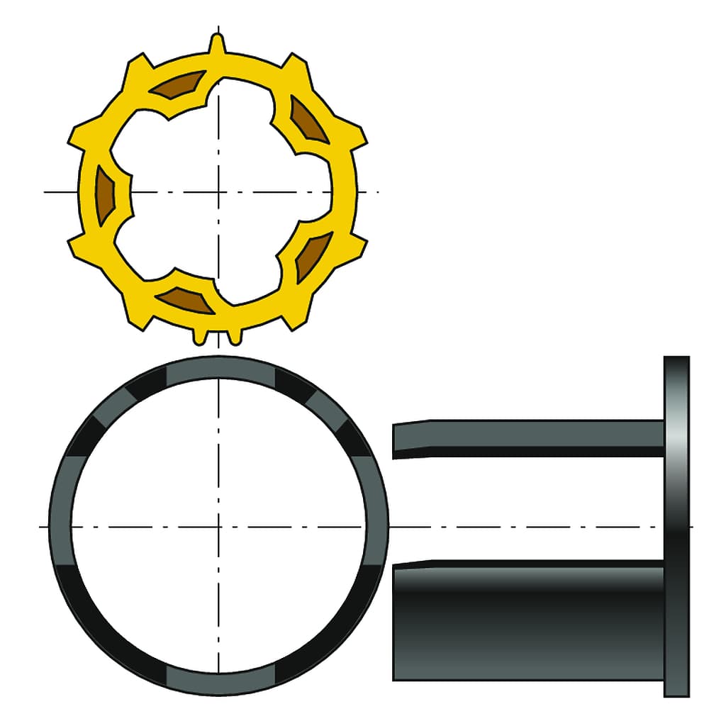 ROUE JAUNE + COURONNE NOIRE MOTEUR DIAM.50 - TUBE ZF54
