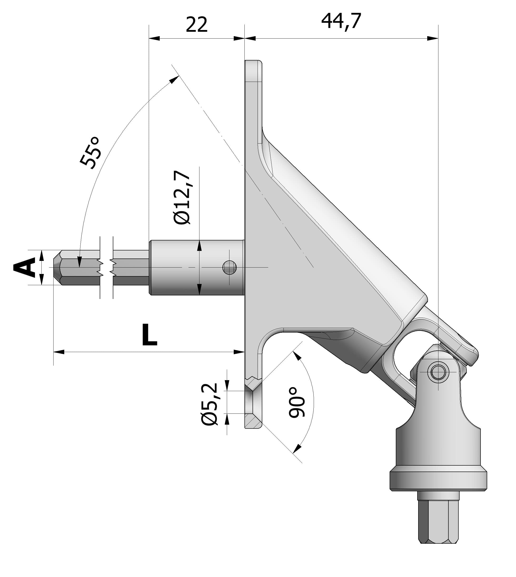 Sortie 90° - F13 - Platine ZAMAC 85x23mm H7/380 Ass - RAL9016