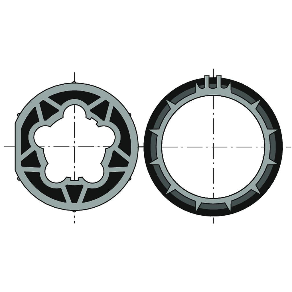 JEU ROUE + COURONNE MOTEUR DIAM50 POUR TUBE DIAM63x1,5 CLIPPAGE FAIBLE 
