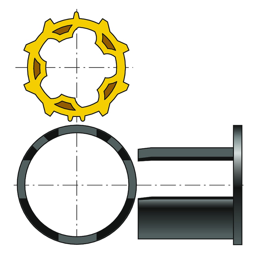 ROUE JAUNE + COURONNE NOIRE MOTEUR DIAM.50 - TUBE ZF54